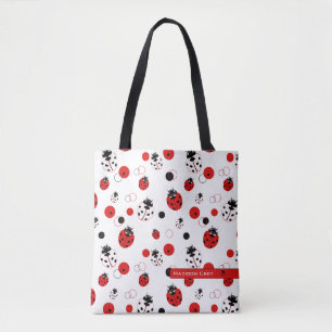 Bolso De Tela Sencillo patrón de bugs rojo, negro y blanco