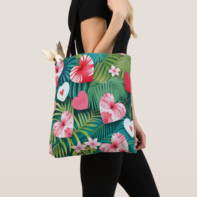 Bolso De Tela Sencillos corazones y follaje tropical (Detalle)