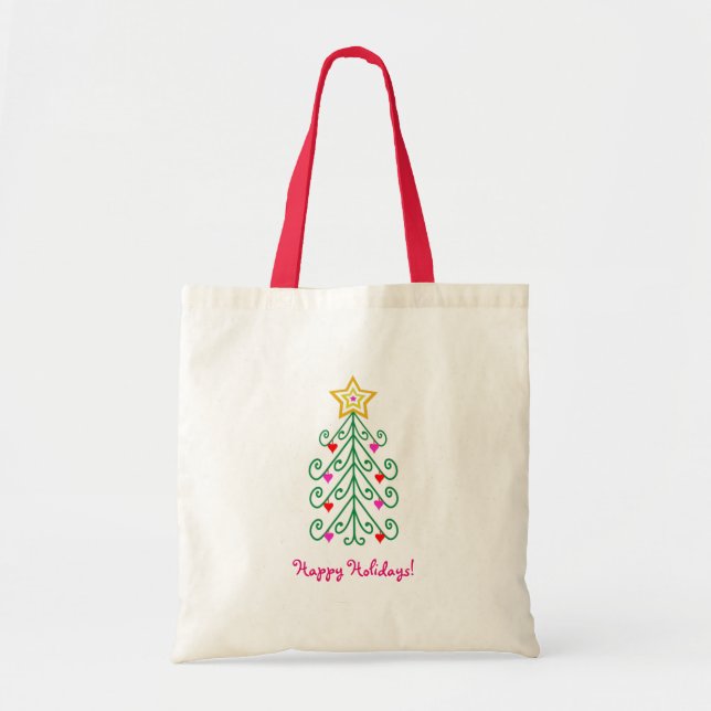 Bolso De Tela Sencillos Ornamentos del Corazón del Árbol Navidad (Frente)