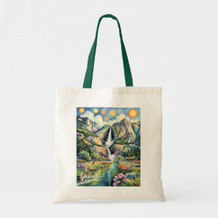 Bolso De Tela Sendero de excursión con cascada de agua de primav