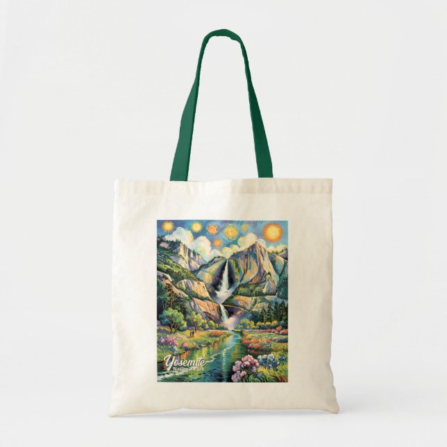 Bolso De Tela Sendero de excursión con cascada de agua de primav (Frente)