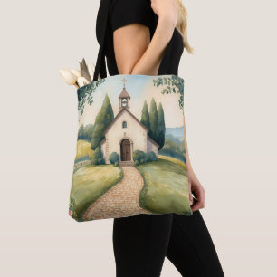 Bolso De Tela Sendero de la Capilla Cottagecore Paisaje Pastel