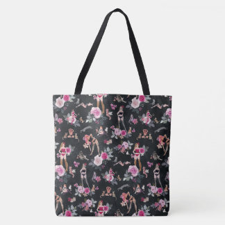 Bolso De Tela SEÑORA DE LOS GATOS FLORAL Rosa Caliente
