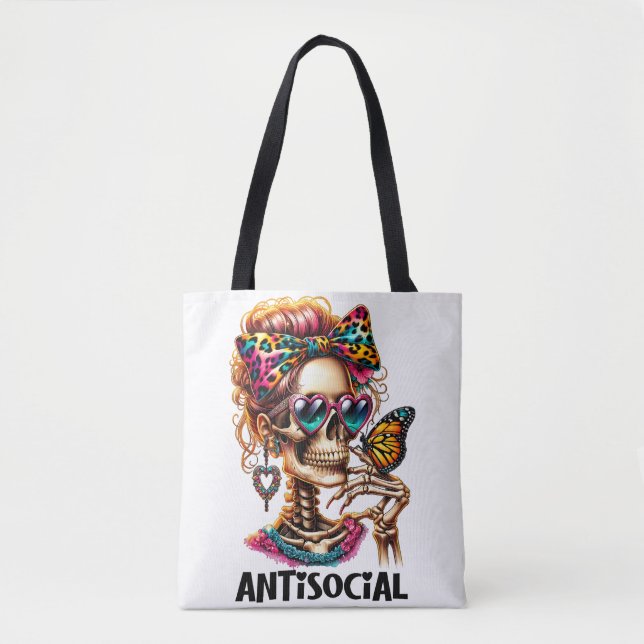 Bolso De Tela Señora del Skeleton Antisocial (Anverso)