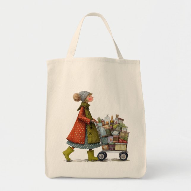Bolso De Tela Señora extravagante con carrito de compras (Frente)