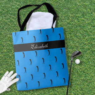 Bolso De Tela Señora Golfista Moderna Azul con Nombre Personaliz