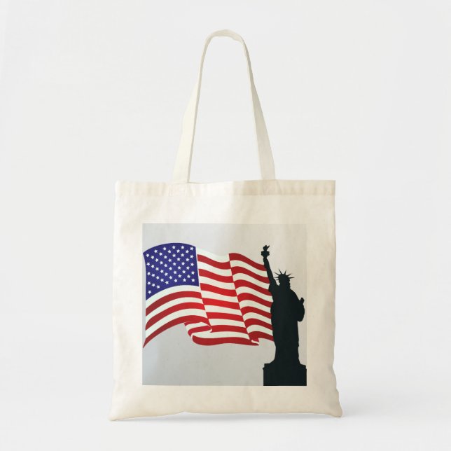 Bolso De Tela Señora Libertad Y Bandera Estadounidense (Frente)