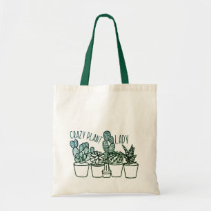 Bolso De Tela Señora loca de la planta - tote de la lona - verd