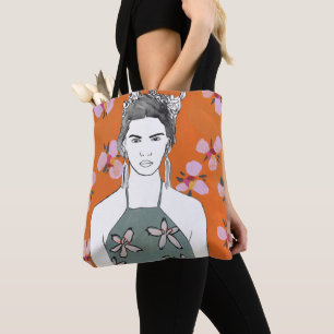 Bolso De Tela Señora rosada del flor - naranja