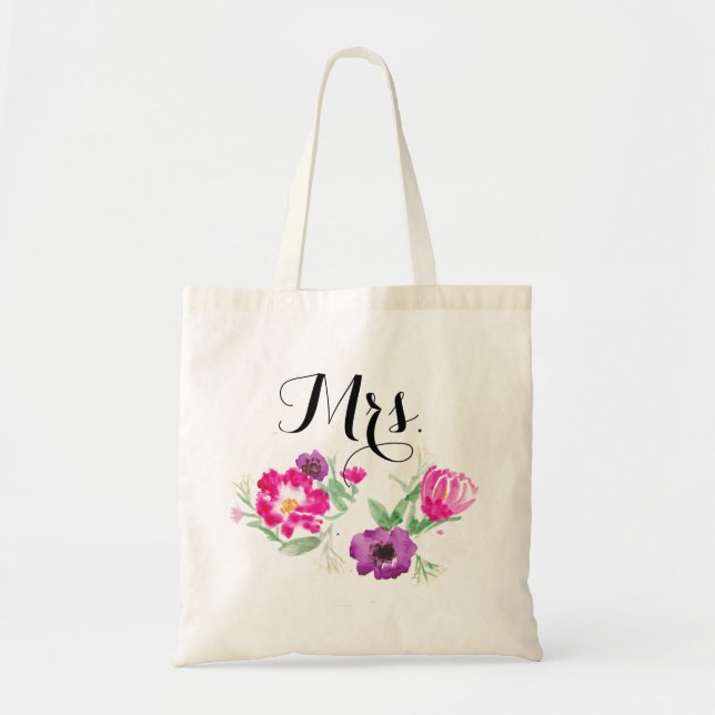 Bolso De Tela Señora Watercolor Flowers Tote (Frente)