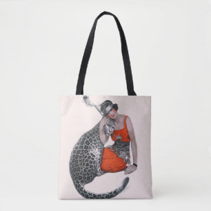 Bolso De Tela Señora y leopardo