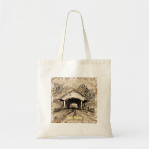 Bolso De Tela Sepia Covered Bridge nombre personalizado de la bo