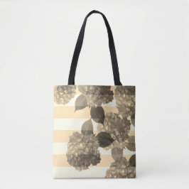 Bolso De Tela Sepia Hydrangea con rayas Tote