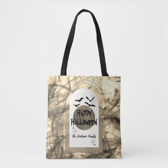 Bolso De Tela Sepia Negra Moon Modern Spooky Happy Halloween (Anverso)