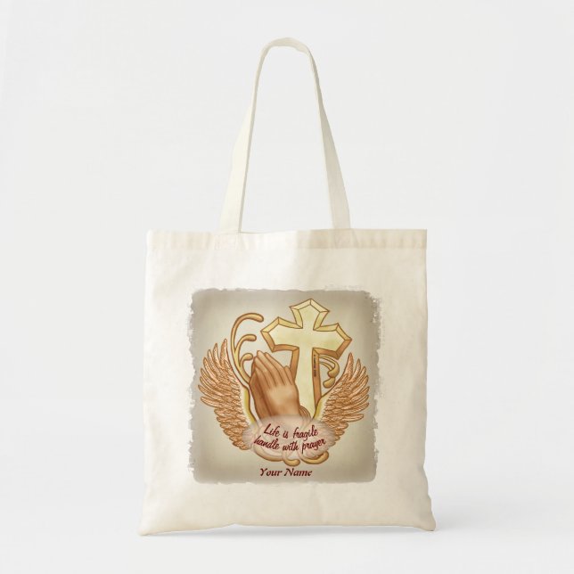 Bolso De Tela Sepia Prayer Hands Christian (Frente)