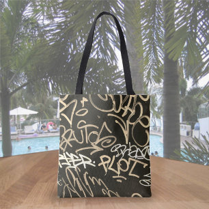 Bolso De Tela Sepia y Black Urban Graffiti Style Tote Bag