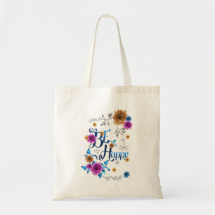 Bolso De Tela Ser feliz cita positiva Flores de oro morado azul