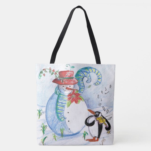 BOLSO DE TELA SERENADE INVIERNO DE SNOWMAN Y PENGUIN (Anverso)