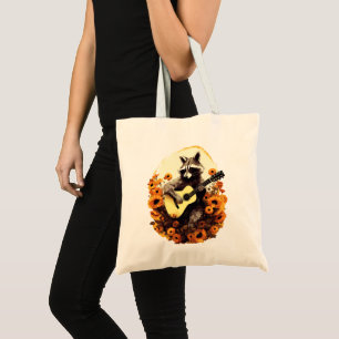 Bolso De Tela Serenata de Guitarra de Mapache en Girasoles