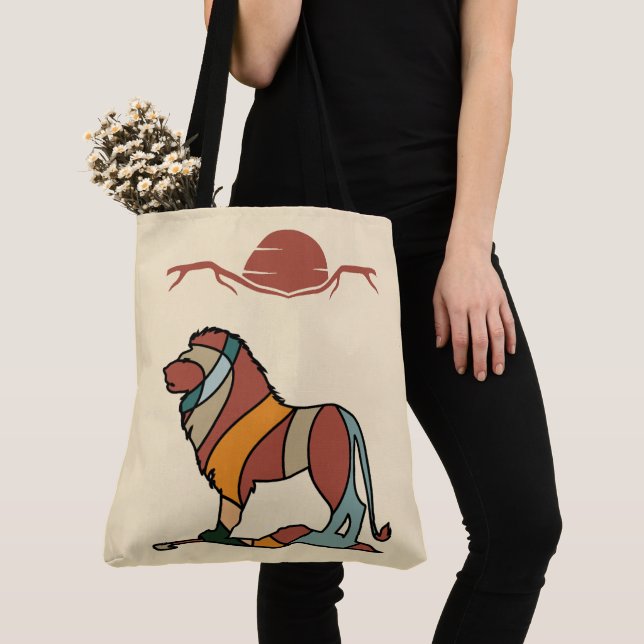 Bolso De Tela Serene Savanna Kind Lion Abstract Modern Earthy  (Detalle)