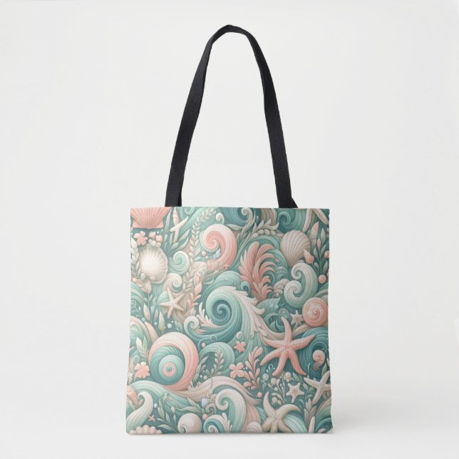 Bolso De Tela Serene Seashore Swirls: Susurros Pastel Ocean (Anverso)