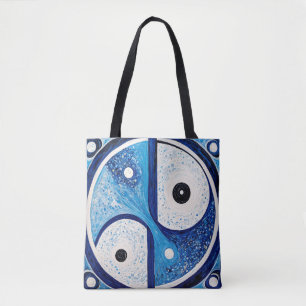 Bolso De Tela Serenidad Geométrica: Yin Yang azul y blanco
