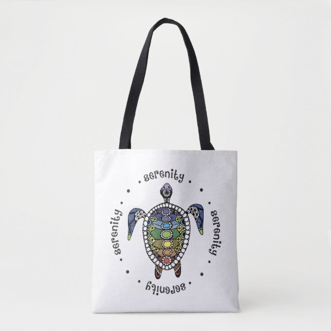 Bolso De Tela Serenity Turtle Chakras (Anverso)