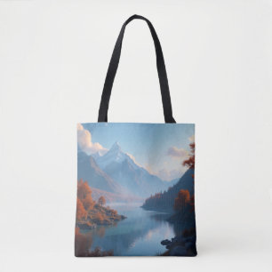 Bolso De Tela Sereno paisaje de lago de montaña y árboles de oto