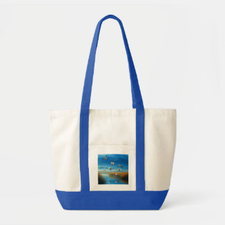 Bolso De Tela Sereno paisaje de lago en la naturaleza con grulla
