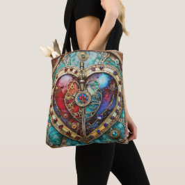 Bolso De Tela Serie de Steampunk Heart de Vidrio Manchado Rojo y