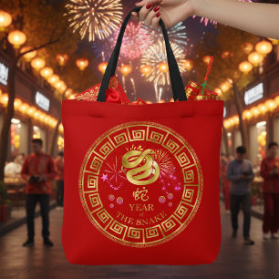 Bolso De Tela Serpiente del Zodiaco Chino Rojo/Dorado ID542