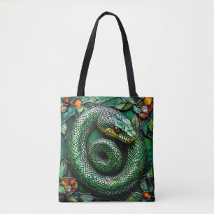 Bolso De Tela Serpiente Verde Estilo Impresión de Animal