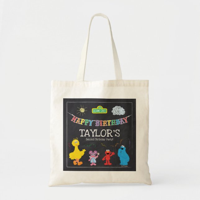 Bolso De Tela Sésamo Street Pals Chalkboard Rainbow Birday (Frente)