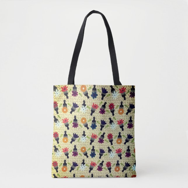 Bolso De Tela Setenta pintas y flores africanas (Anverso)