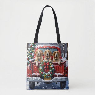 Bolso De Tela Setter Inglés Camión Rojo Navidad Fiesta