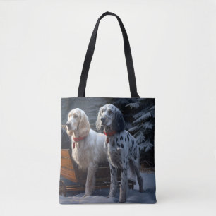Bolso De Tela Setter Inglés Sleigh Nevado Decoración Navidad