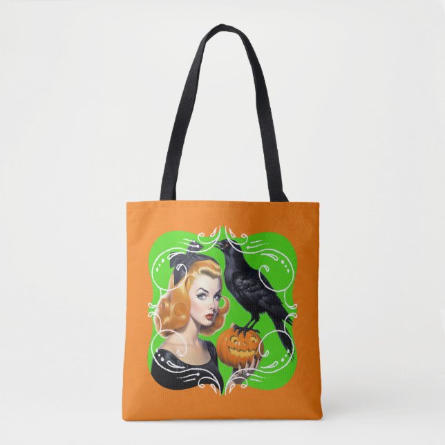 Bolso De Tela Sexy Halloween Chica y Raven (Anverso)