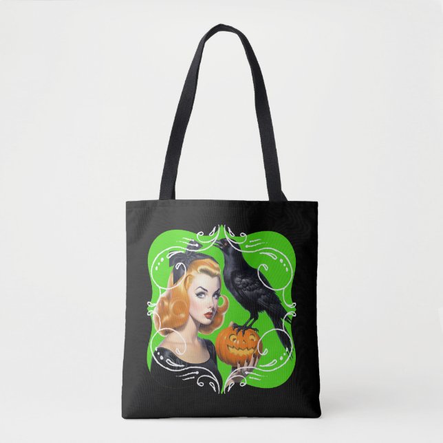 Bolso De Tela Sexy Halloween Chica y Raven (Anverso)