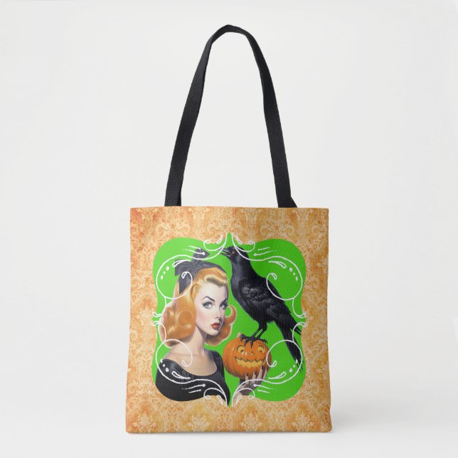 Bolso De Tela Sexy Halloween Chica y Raven (Anverso)