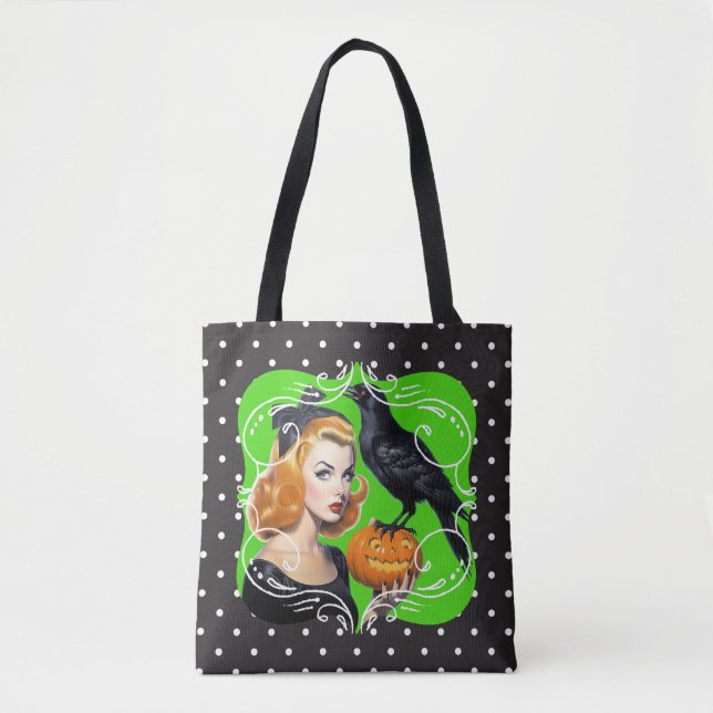 Bolso De Tela Sexy Halloween Chica y Raven (Anverso)