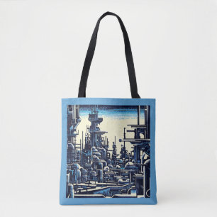 Bolso De Tela SF Futurista City Woodcut 4