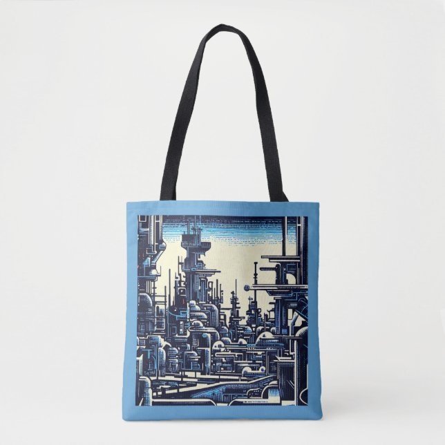Bolso De Tela SF Futurista City Woodcut 4 (Anverso)
