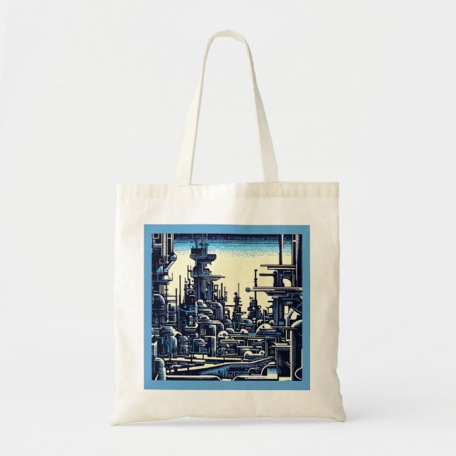 Bolso De Tela SF Futurista City Woodcut 4 (Frente)