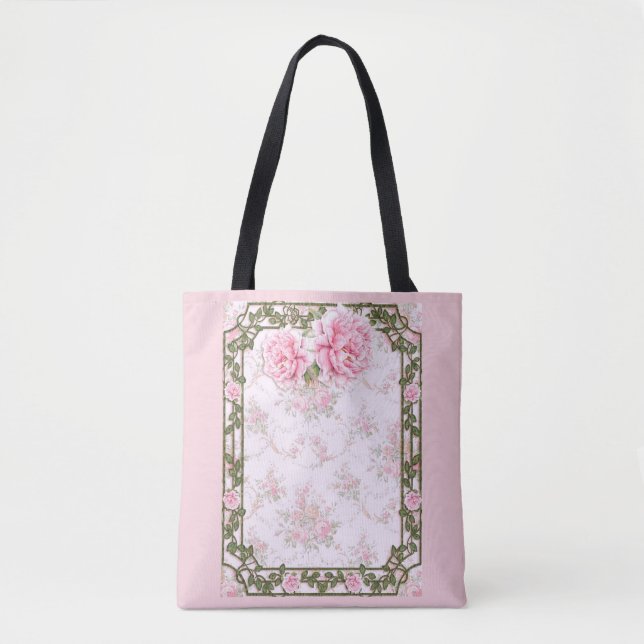 Bolso De Tela Shabby Chic Bonito Peonies (Anverso)