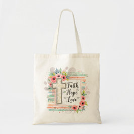 Bolso De Tela Shabby Chic floral Faith Hope Love