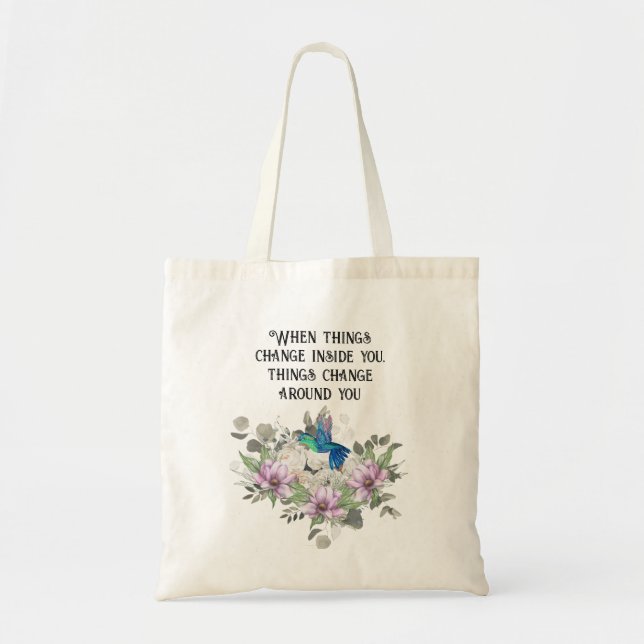 Bolso De Tela Shabby chic flowers art and selflove quote (Frente)