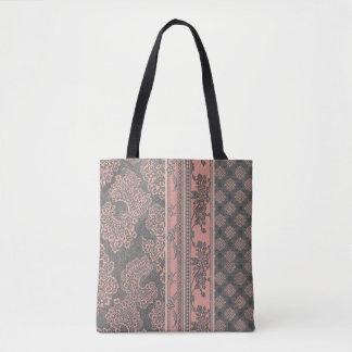 Bolso De Tela Shabby Chic Rosa Polvo Rosa Gris Damask Parche