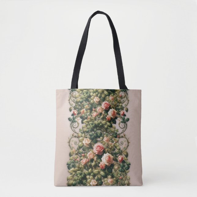 Bolso De Tela Shabby Chic Rosa Vines Floral Elegante (Anverso)
