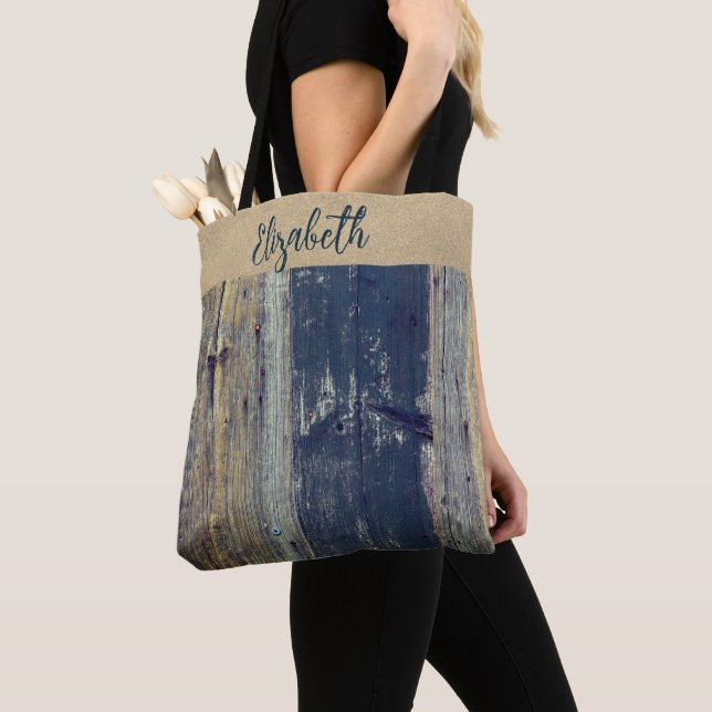Bolso De Tela Shabby Chic Rustic Wood personalizada (Detalle)