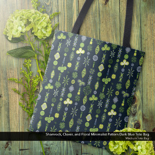 Bolso De Tela Shamrock Clover Minimal Moderno Patrón Oscuro Azul